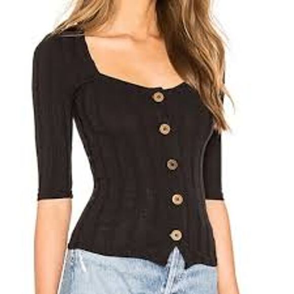 Free People Medium Womens Y2K Inspired Black Ribbed Central Park Top - Picture 1 of 10